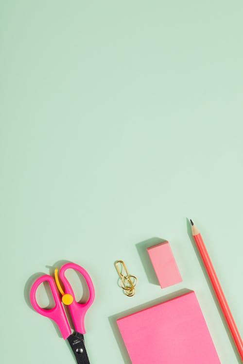 Scissors, Sticky Notes and Pencil