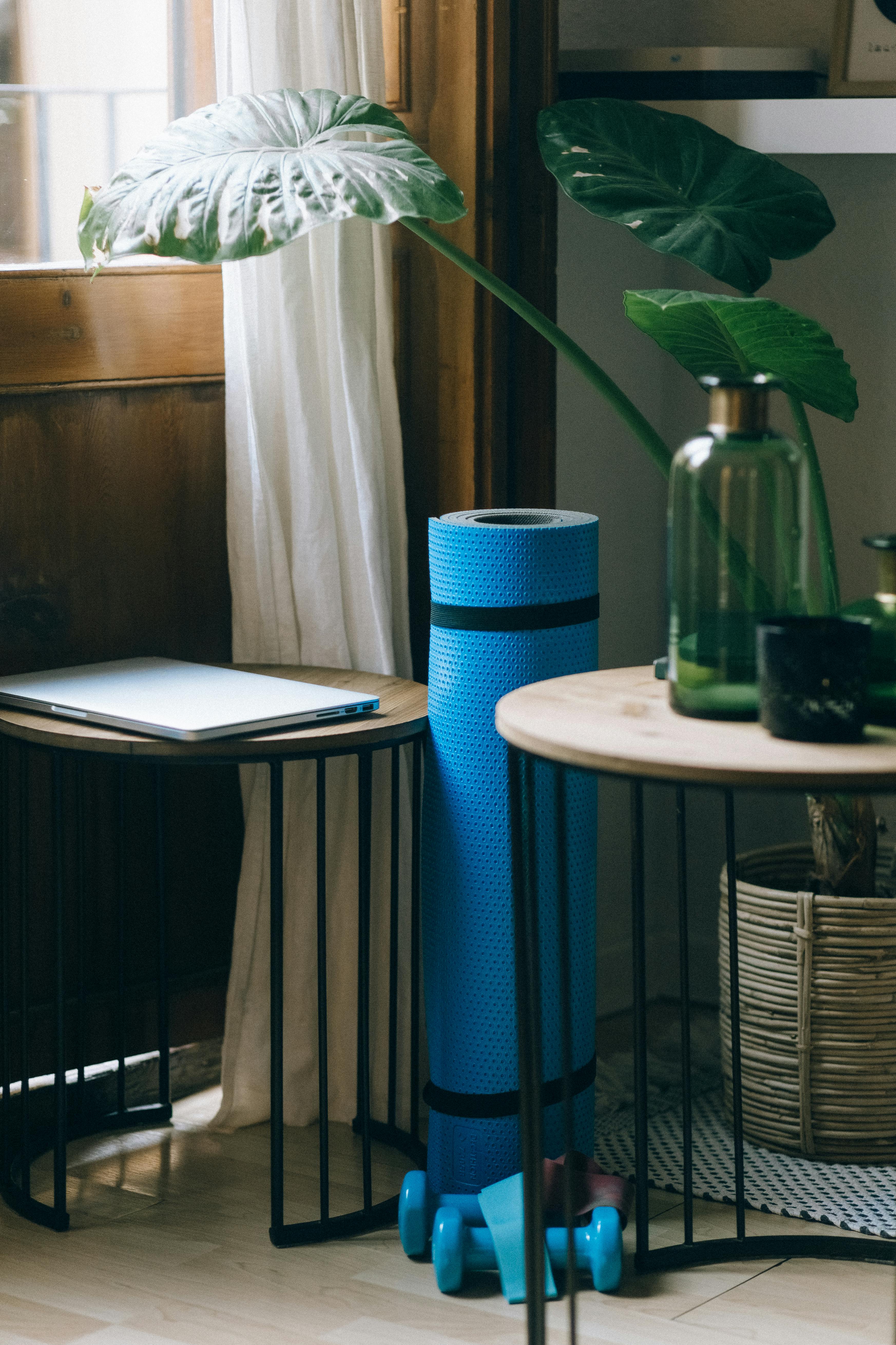 blue and white paper towel on white table