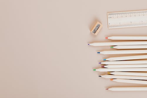 Colored Pencils, Wooden Ruler and 