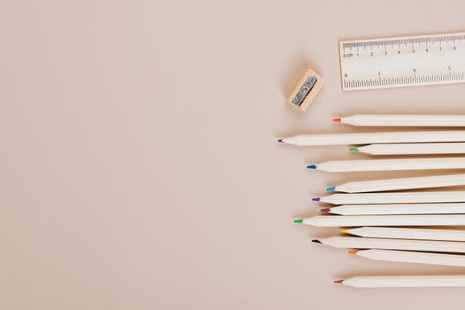 Colored Pencils, Wooden Ruler and 