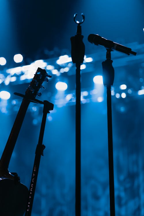 Free stock photo of blue, guitar, microphone