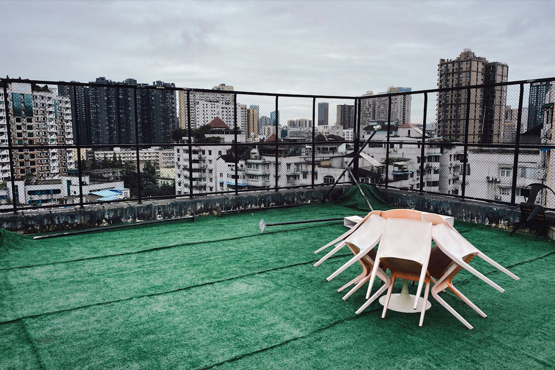 A rooftop covered in artificial grass