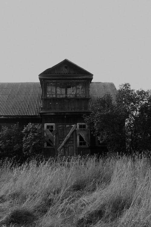 Monochrome Photo of an Abandoned House