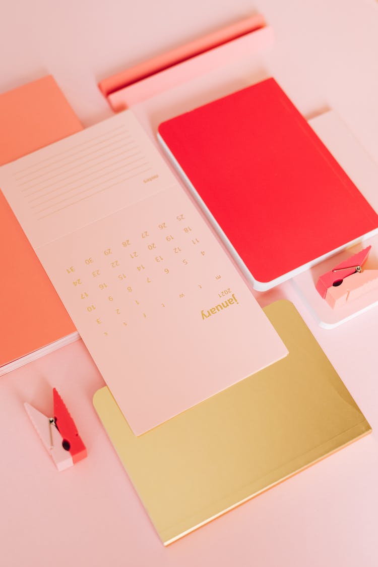 Composition Of Colorful Notebooks And Calendar