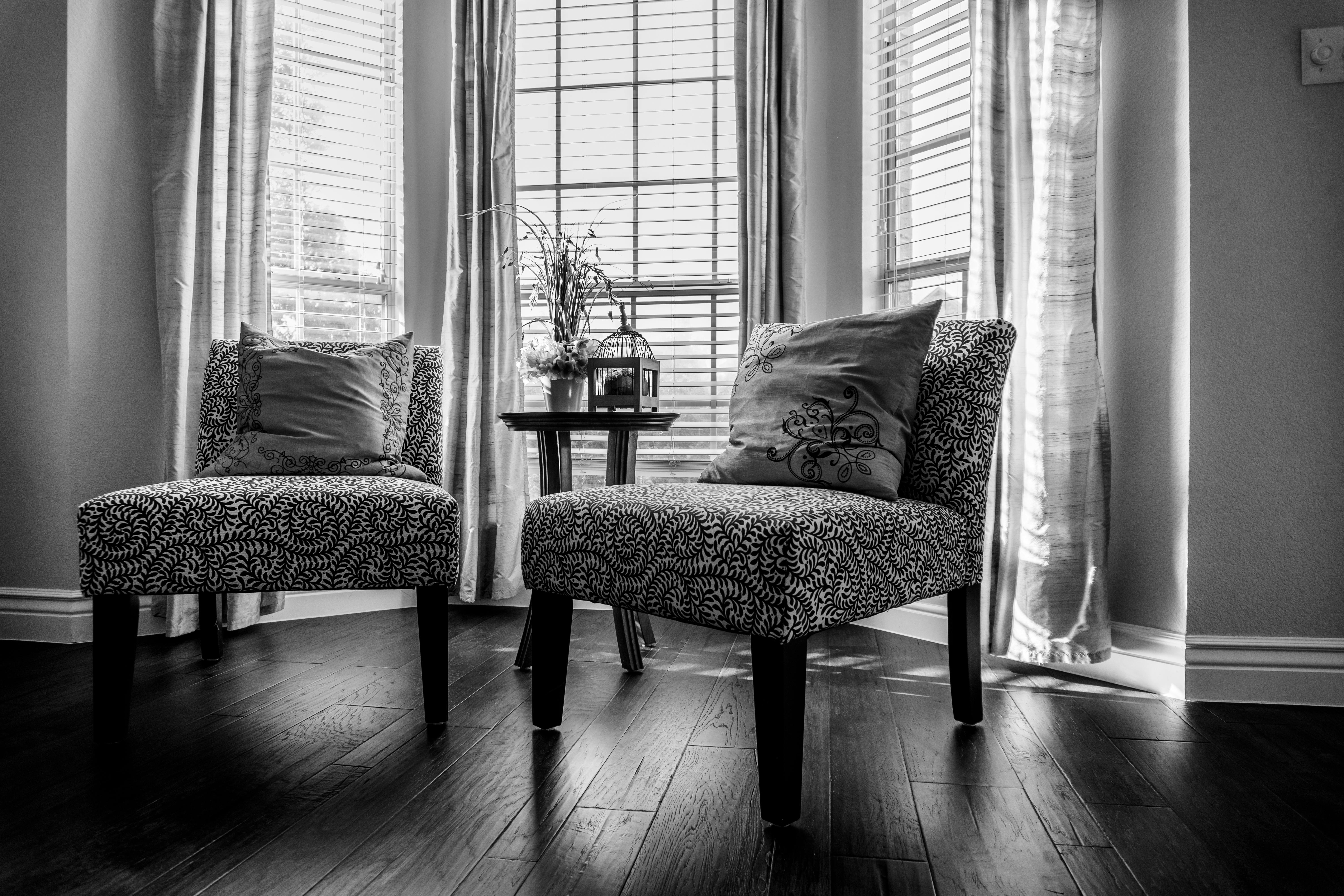 Black and White Photo of Two Chairs in Living Room · Free Stock Photo