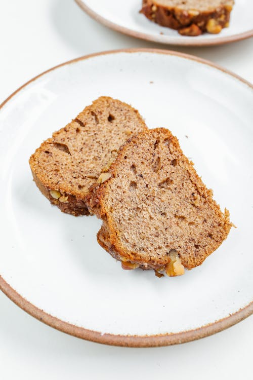 Close-Up Shot of Plate With Banana Bread 