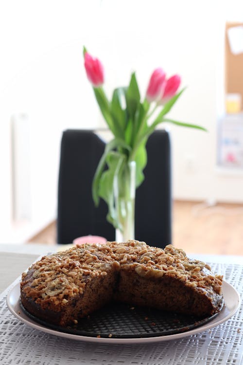 Tray with Nutty Cake on the Table