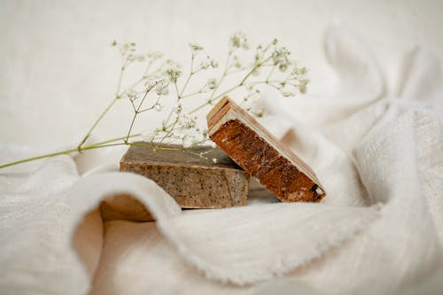 Free Baby's Breath Flowers on Brown Bar Soaps
 Stock Photo