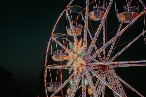 Close-Up Shot of a Ferris Wheel during Nighttime