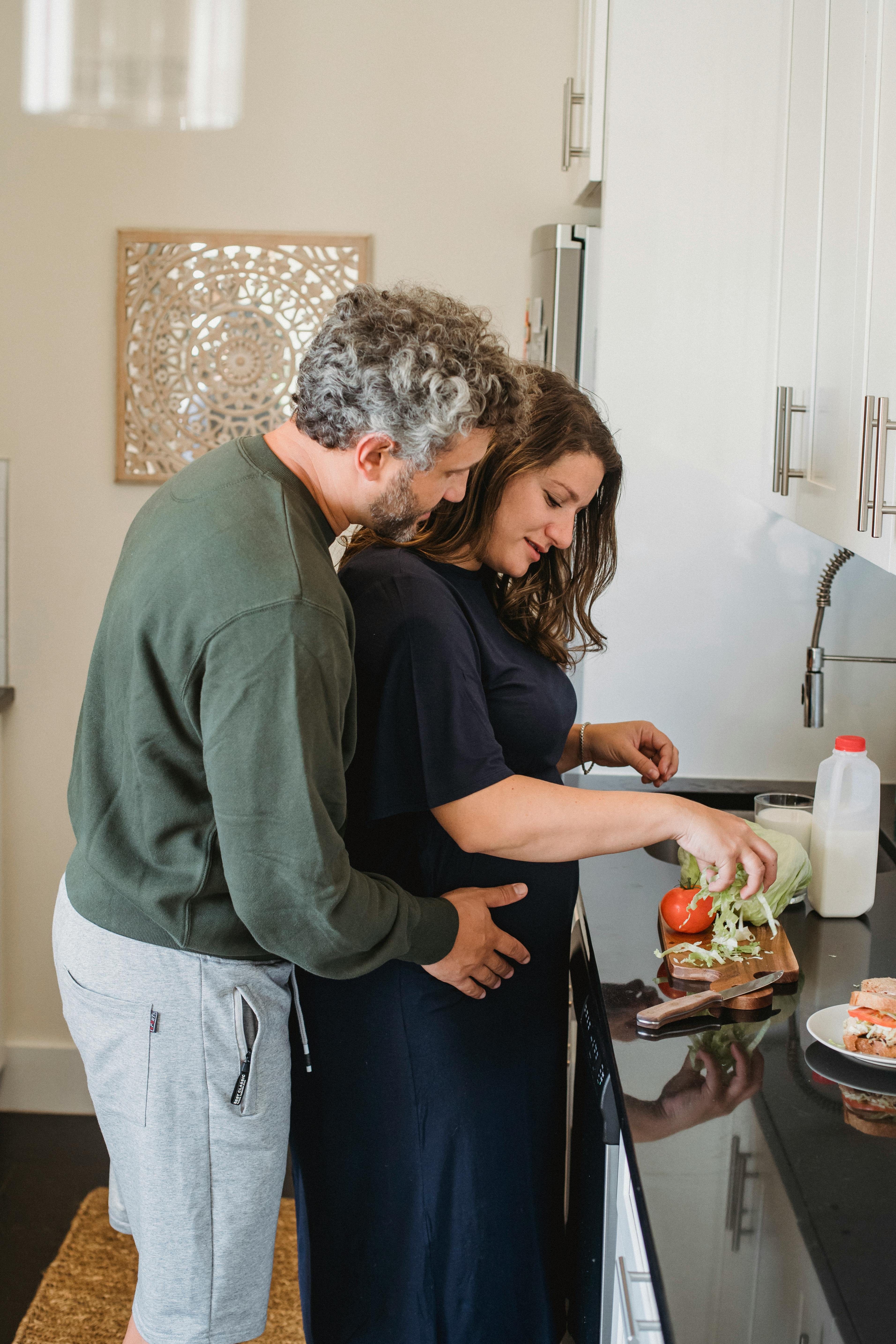 calm couple preparing healthy food