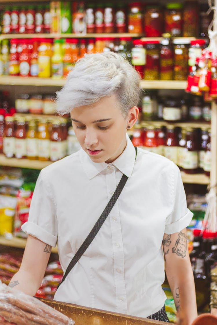 Young Non-Binary Person Doing Shopping At Groceries