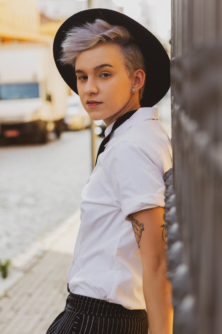 Woman In Hat On Street