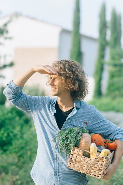 Man Carrying A Basket Of Vegetables