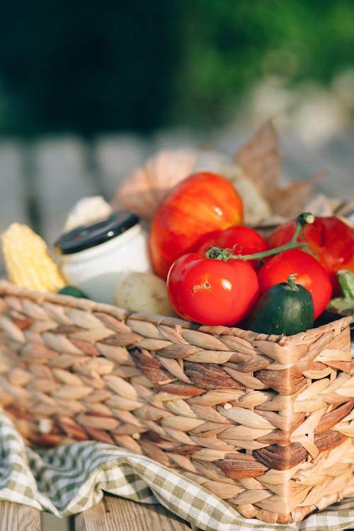 Free Fresh Vegetables on a Woven Tray  Stock Photo