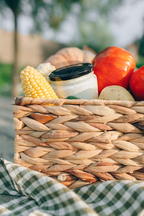 Free Fresh Vegetables on a Woven Basket  Stock Photo