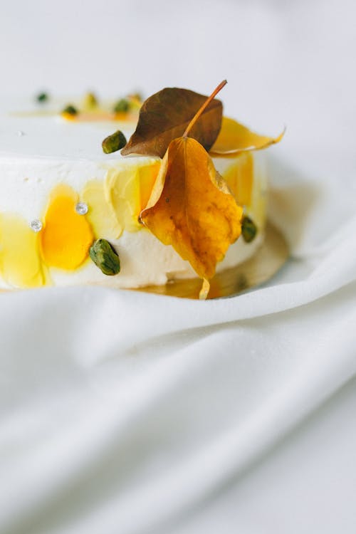 Dried Leaves on Top of a Cake