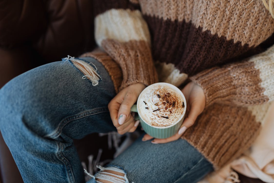 Free Hot Drink with Whipped Cream in Mug Stock Photo