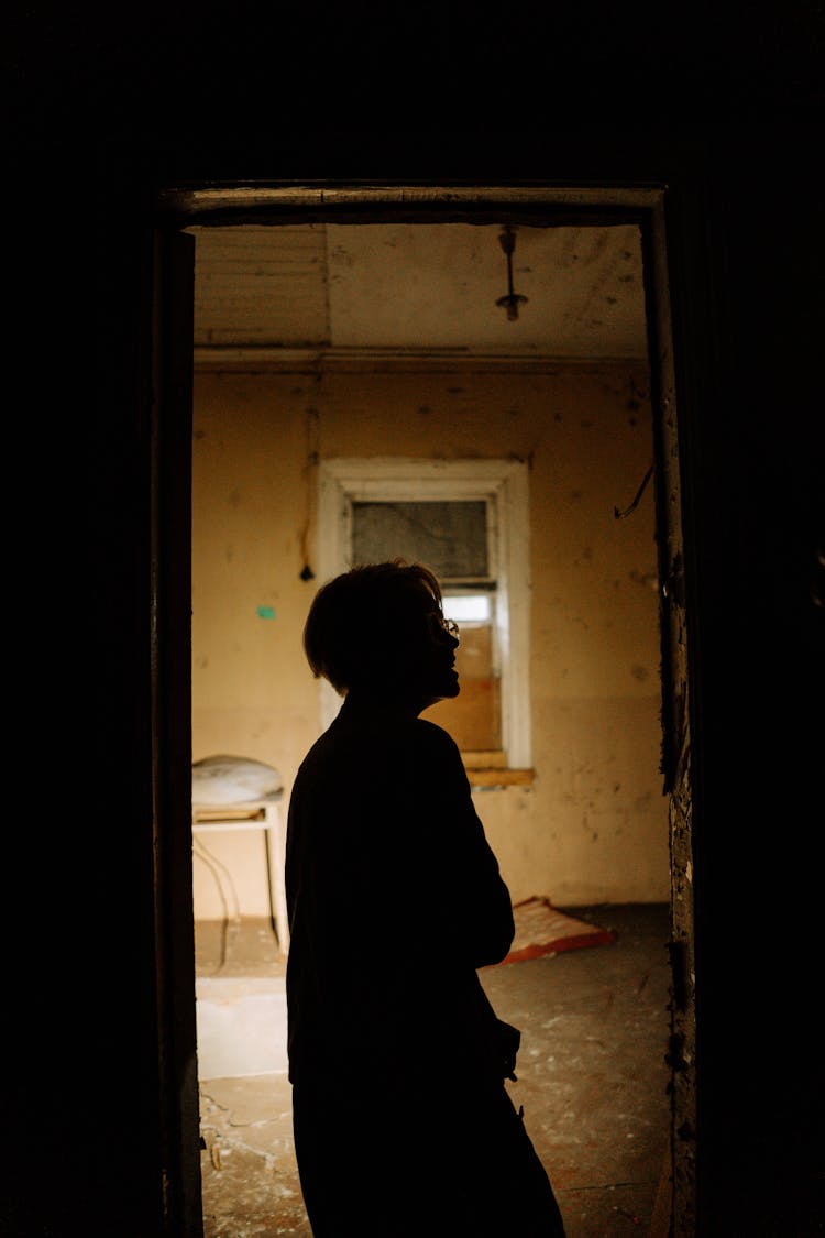 Silhouette Of Person Standing On A Doorway 