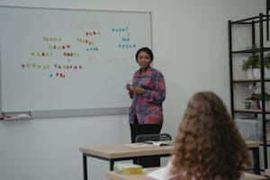 Language learning classroom with students and instructor