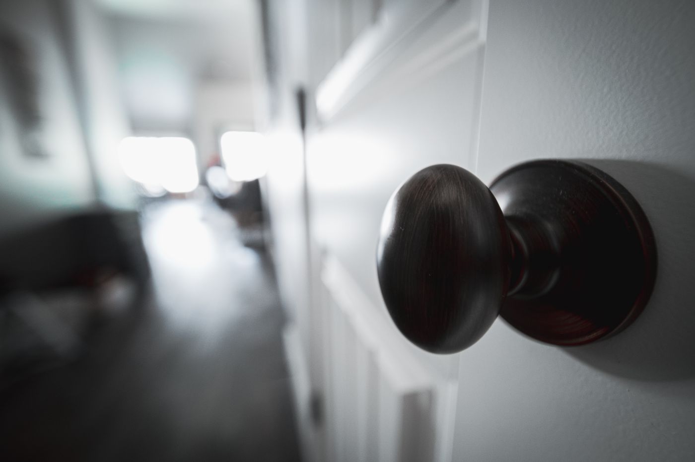 Close-up of a modern lever handle and rosette on an interior door