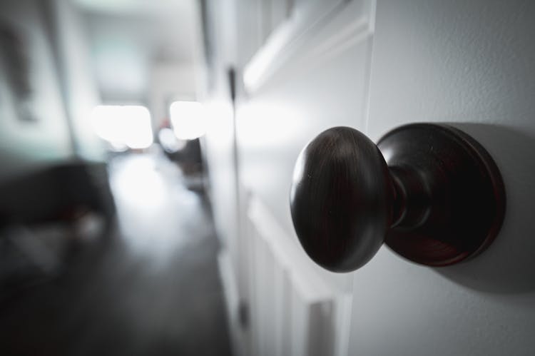 Metal Handle On Wooden Door