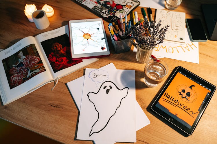 Halloween Drawings On A Table