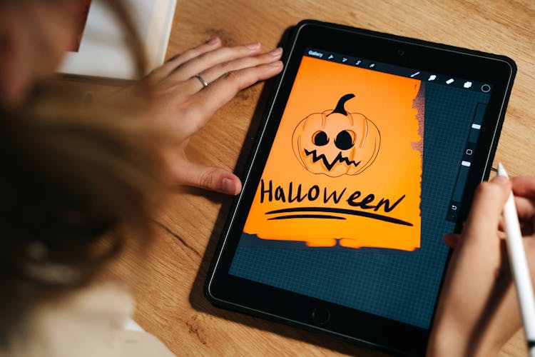 Drawing A Halloween Illustration On A Tablet