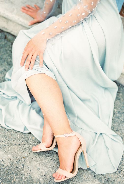 Woman in Long Light Blue Dress and High Heels Sitting on Concrete Floor Free Stock Photo Woman in Long Light Blue Dress and High Heels Sitting on Concrete Floor Free Stock Photo