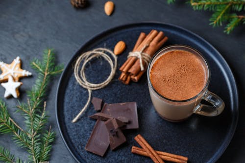 Free Cocoa Drink Beside a Chocolate Bar Stock Photo