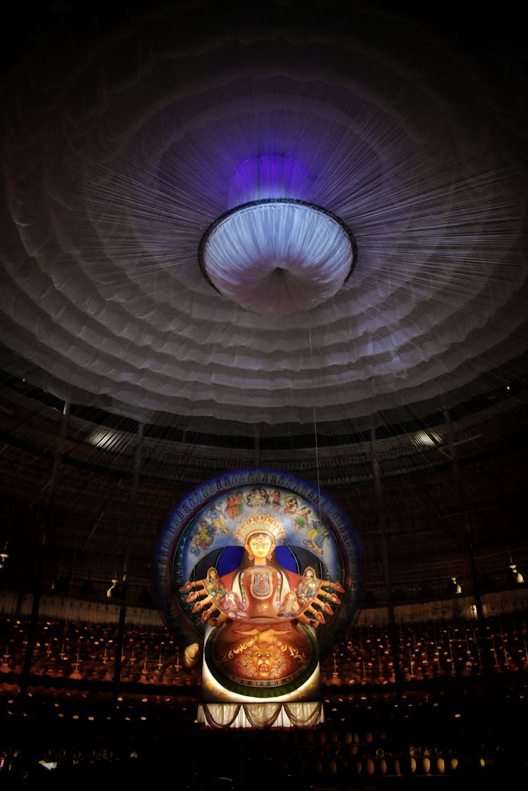 Interior Of Round Indian Temple With Image Of Goddess In Center