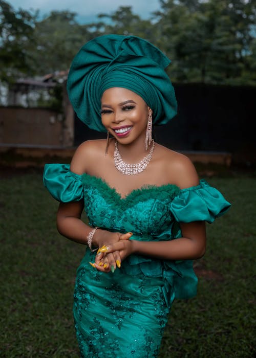 Beautiful Woman in Teal Gown 