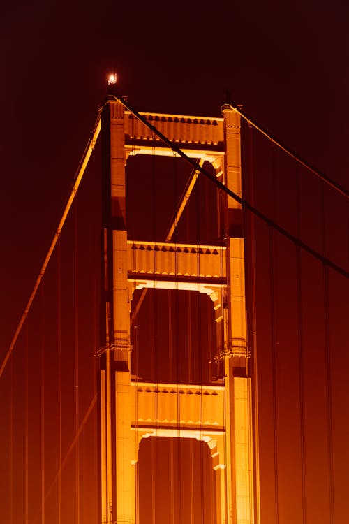 Free Low angle of fragment of famous suspension Golden Gate Bridge located in California Stock Photo
