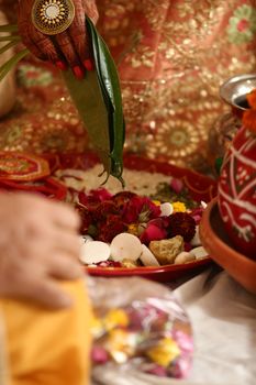 Close-up of a vibrant Indian wedding ritual in Jaipur showcasing cultural traditions and symbols.