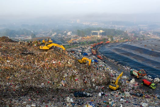 Aerial view of landfill site in West Java highlighting environmental issues.