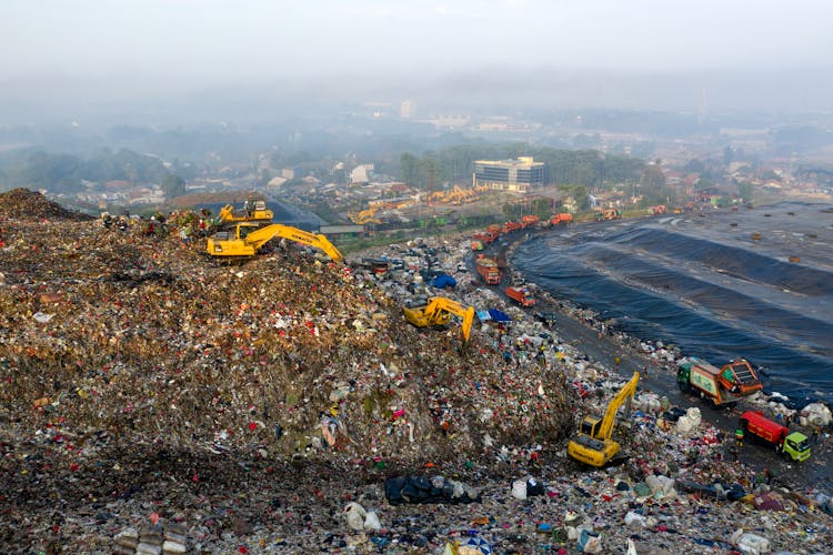 Aerial Footage Of Landfill On Shore