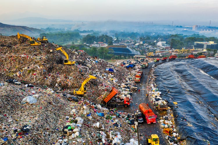 Aerial View Of Landfill Near Shore