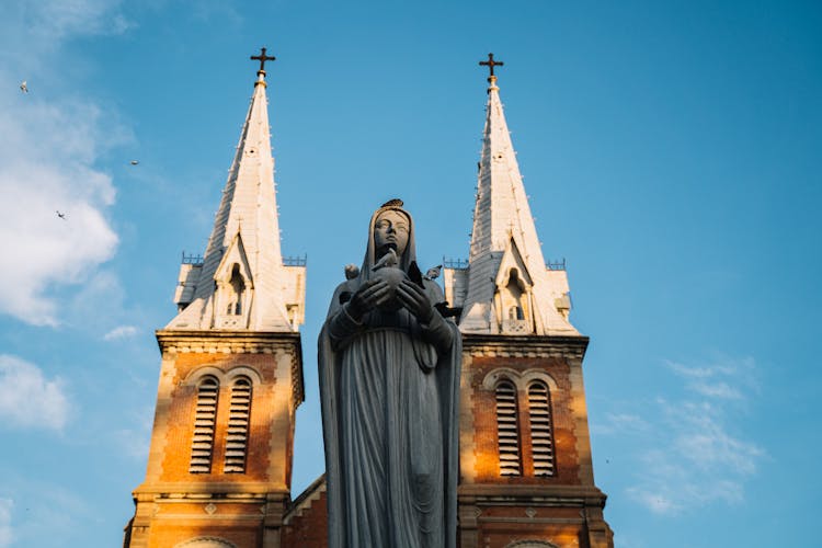 Low Angle Shot Of Virgin Mary Statue 