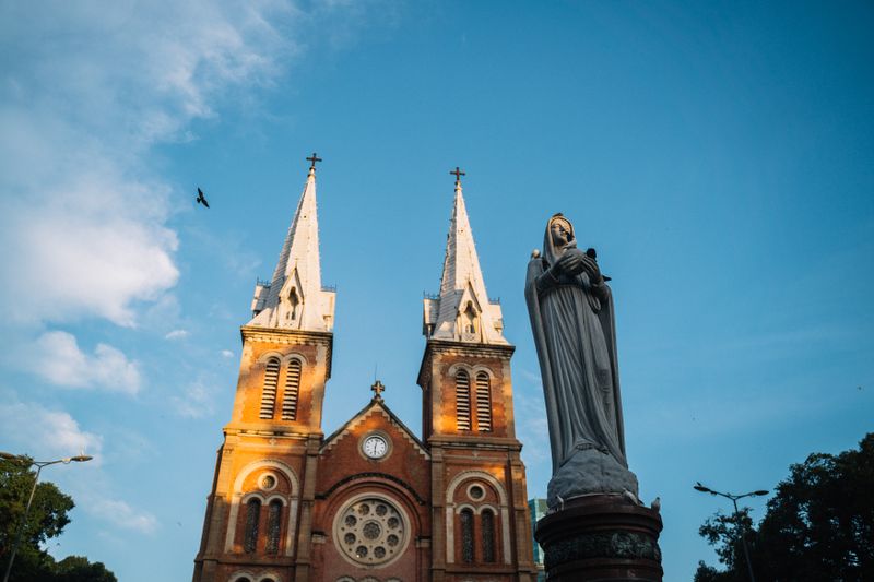 Notre-Dame Cathedral of Saigon with the Virgin Mary statue