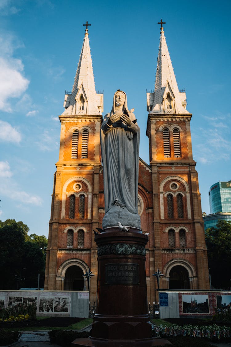 Low Angle Shot Of Virgin Mary Statue 