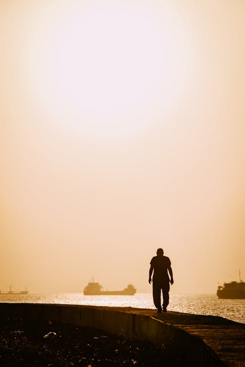 Silhouette of walking on Bay 