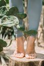 Person in White and Black Shorts Standing on Green Plant