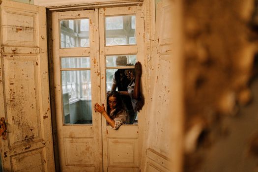Zombie entering on a Shabby Door 