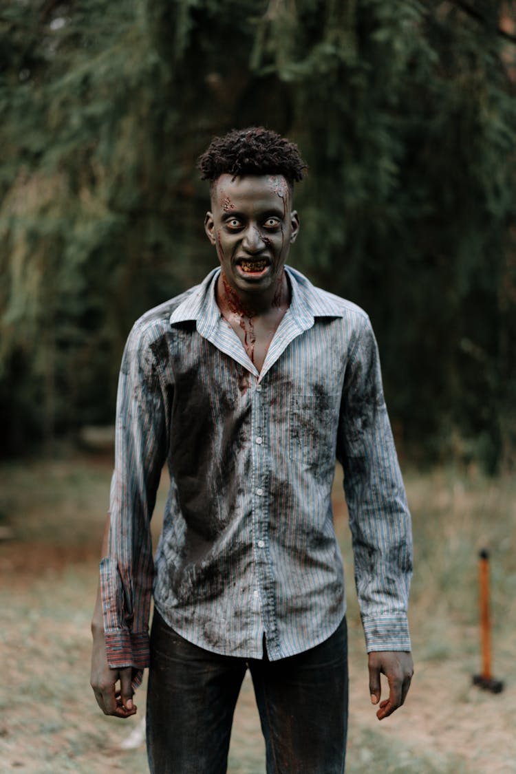 Male Zombie In Dirty Dress Shirt 