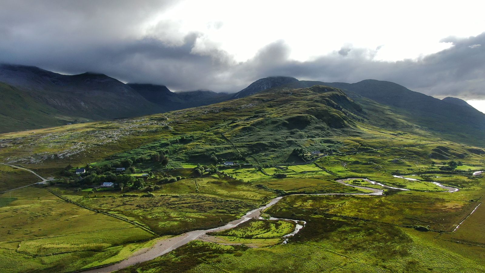 Landscape of hills and valleys in Letterfrack, Connemara, Ireland