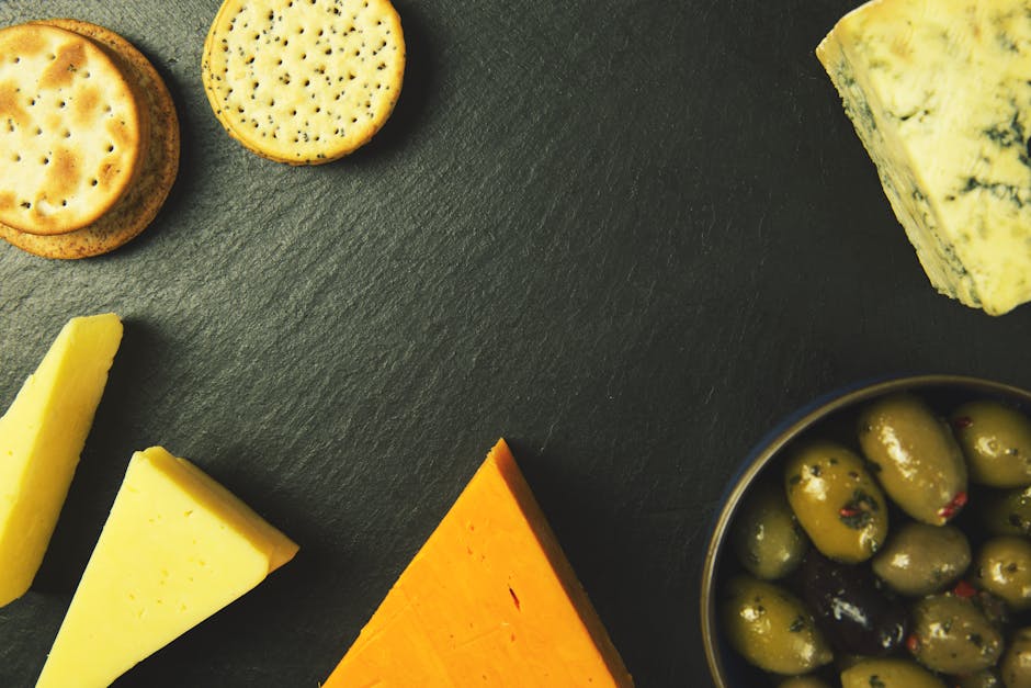 Slice Cheese, Biscuits and Bowl of Fruits