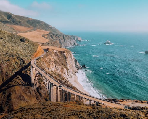 Free Aerial Footage of Bridge on California Coast  Stock Photo