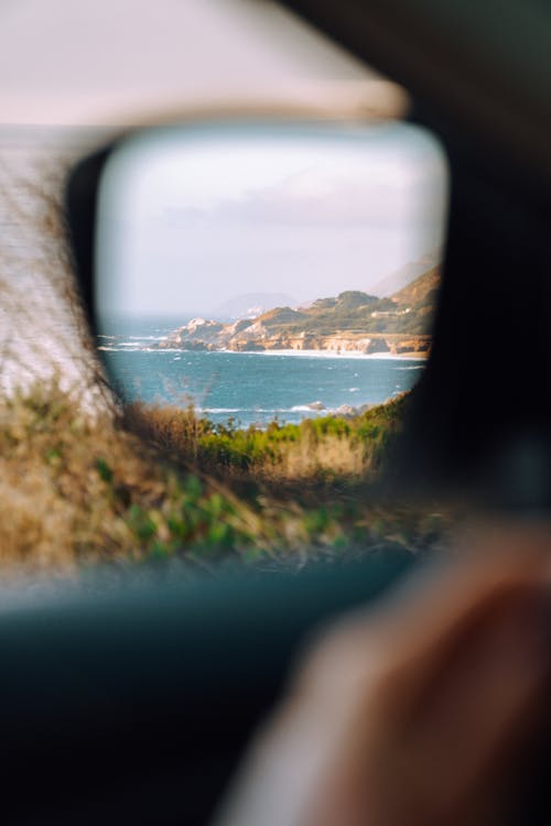 Ocean View in Car Mirror