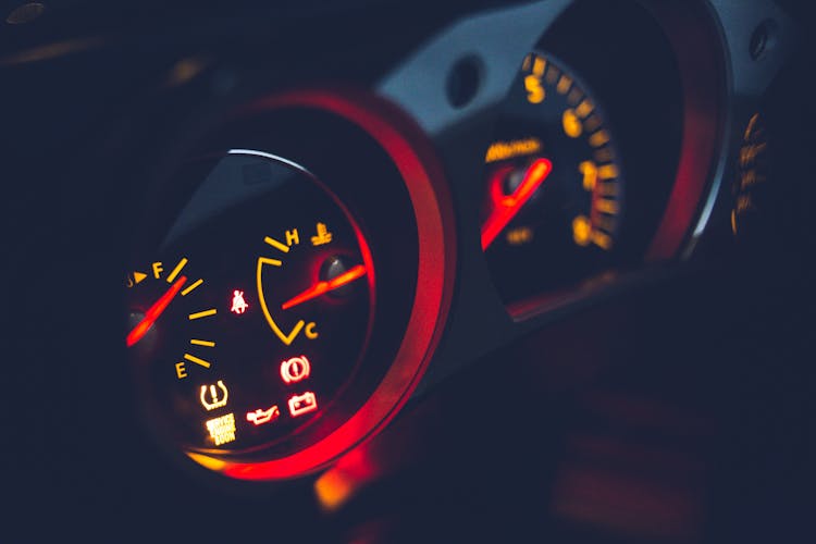 Fuel Gauge On Dashboard In Contemporary Automobile