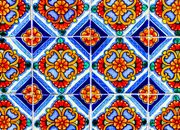 Traditional tin glazed tilework with colorful pattern