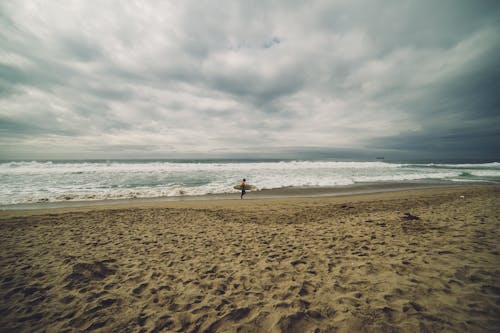 Person Carrying Surfboard While Standing on Seashore